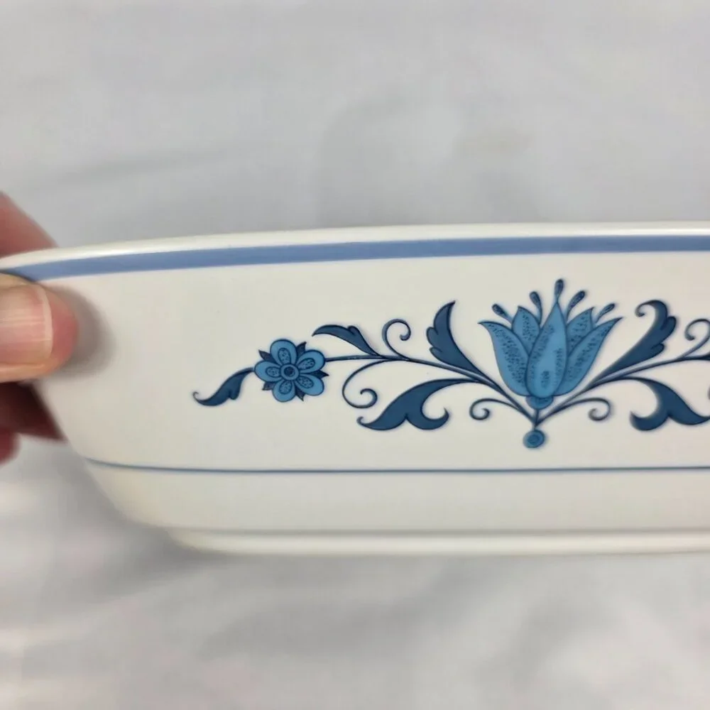 Noritake Blue Haven 9 Inch Rectangle Serving Bowl Blue Flowers & Bands